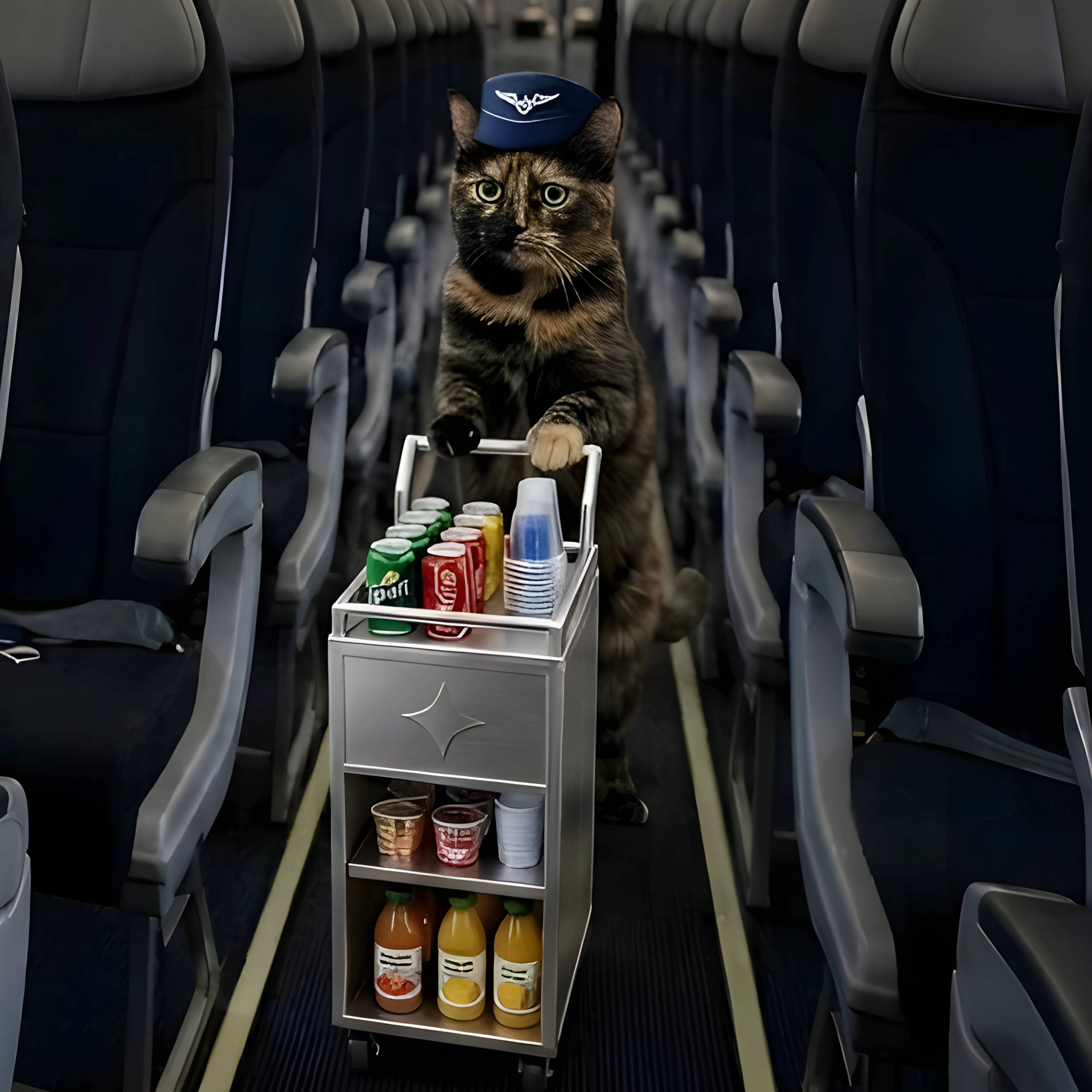 Flight Attendant Cleo Amber in Tabby Air uniform